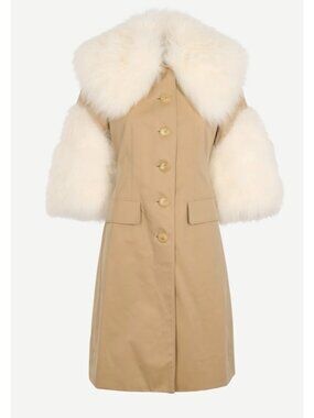 Burberry Shearling Trim Mid-length Trench Coat Honey US02